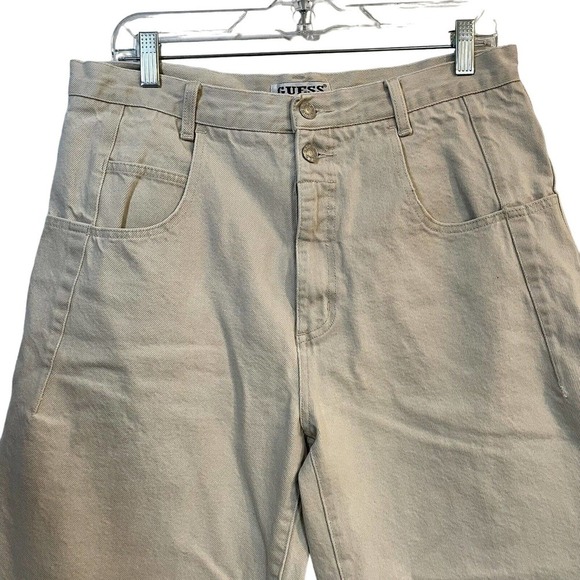 SOLD Vintage Guess Denim Jean Shorts Jorts Cream Size 34 X 10 Men 80s 90s Str… - Picture 2 of 10